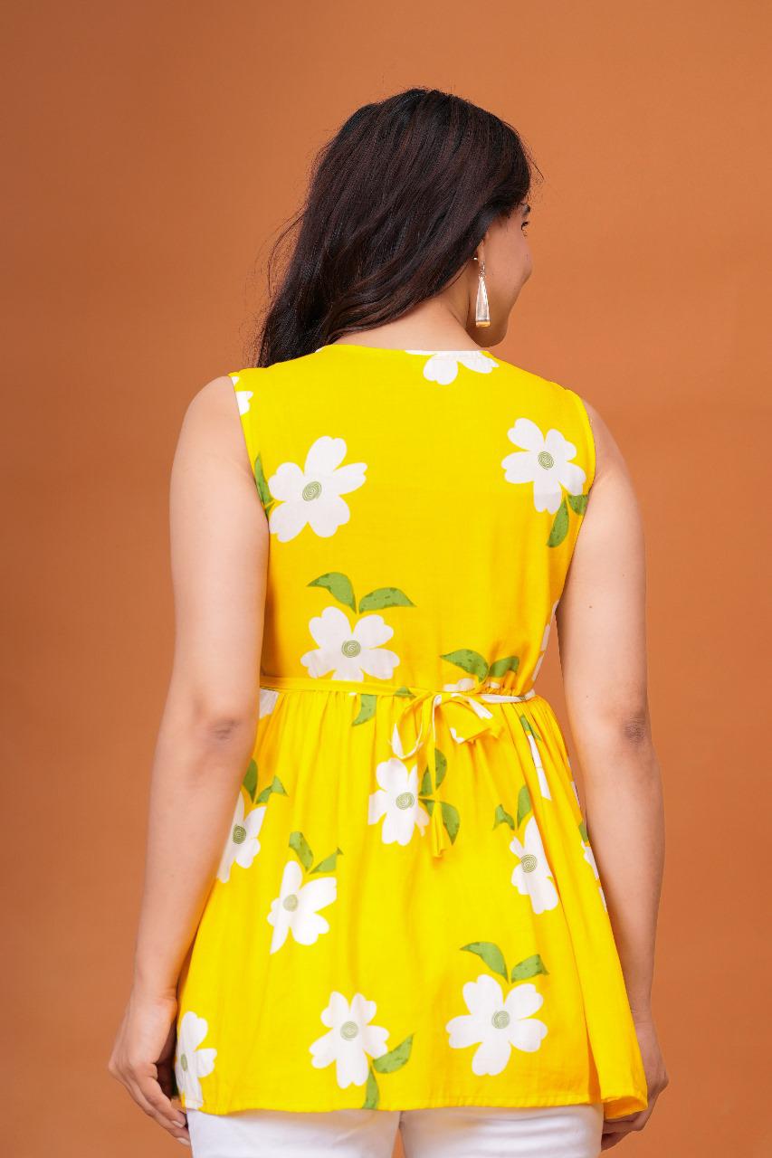 Yellow Floral Peplum Top