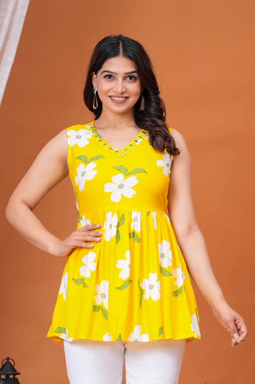Yellow Floral Peplum Top