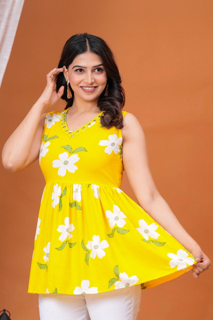 Yellow Floral Peplum Top