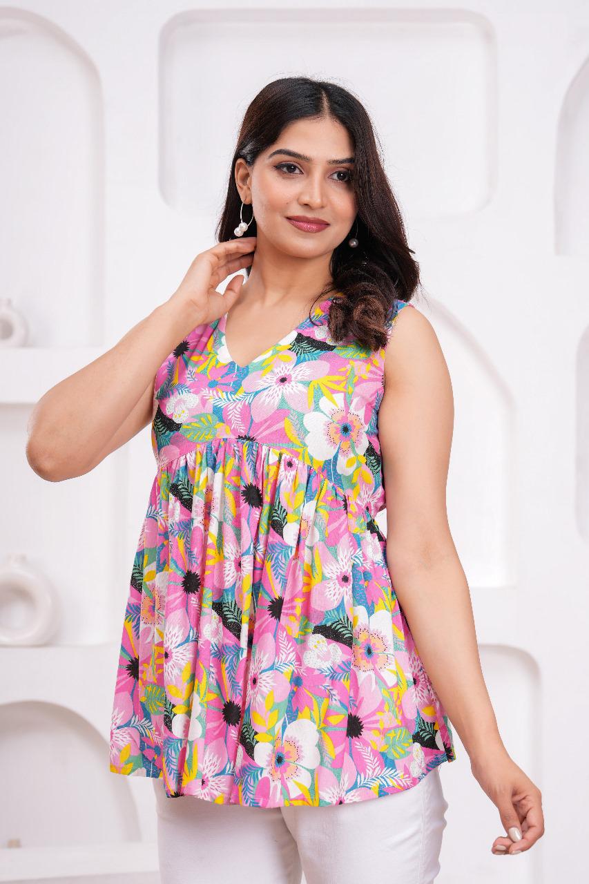 Printed V-Neck Sleeveless Top