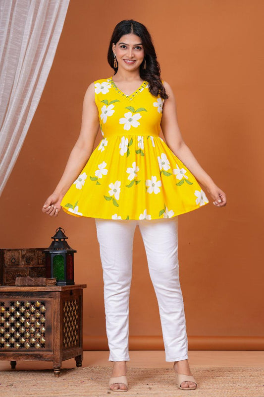 Yellow Floral Peplum Top